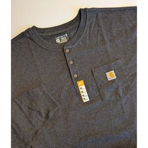 NWT Carhartt Mens 4XL Loose Fit Henley Long Sleeve Pocket T-Shirt Charcoal NICE